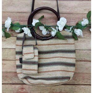Cute Amanda Smith Woven Striped Round Handle Boho Bag with Detachable Strap